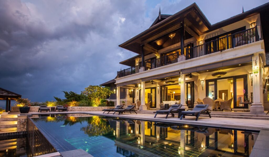 luxury villa with big swimming pool interior outdoor