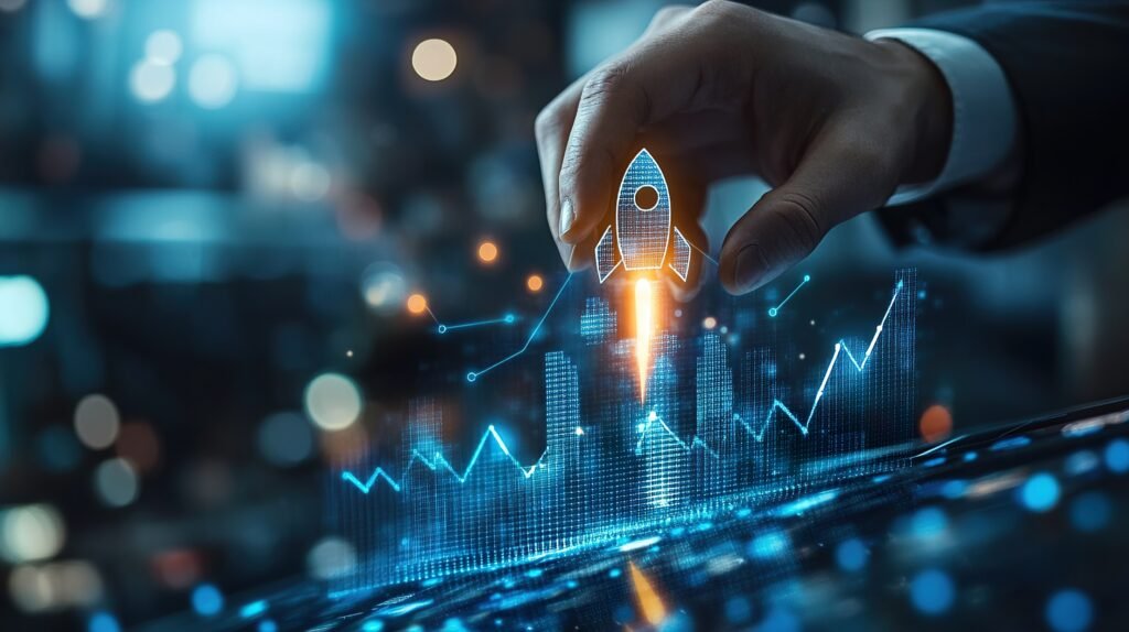 adobestock research graph with rocket