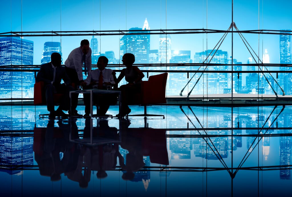 silhouette group of business people meeting